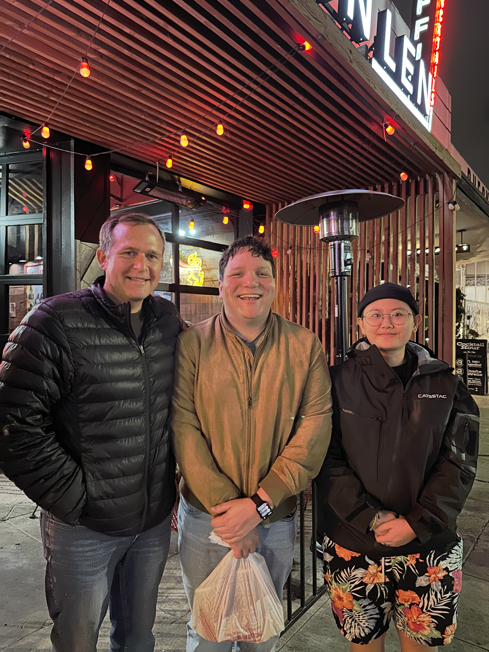 Phil Starkovich, Andrew Kan, and Ike, former TubeBuddy teammates and collaborators, together for a night out