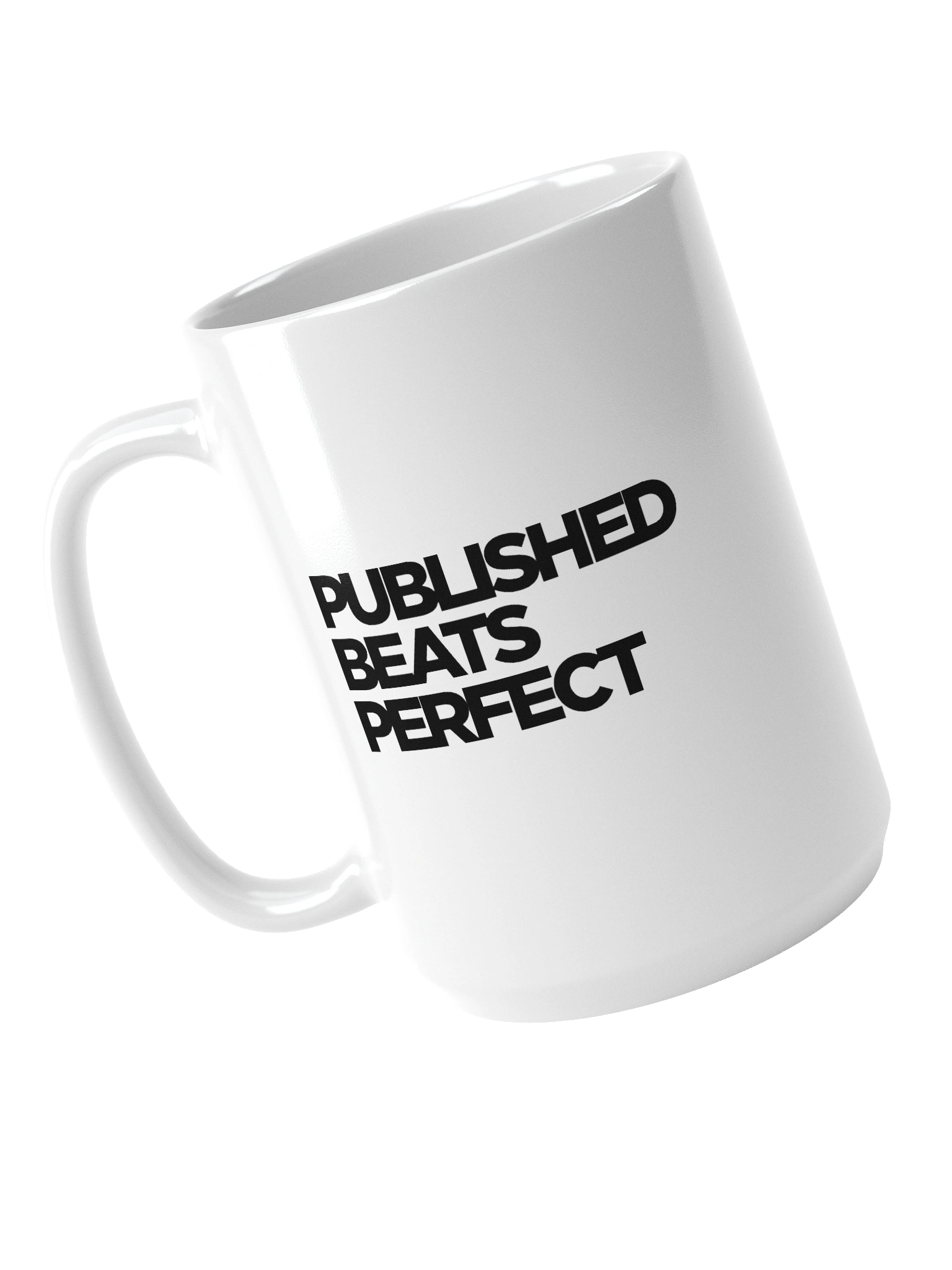 Published Beats Perfect 15oz white glossy ceramic mug from the KDCC Fourthwall collection.