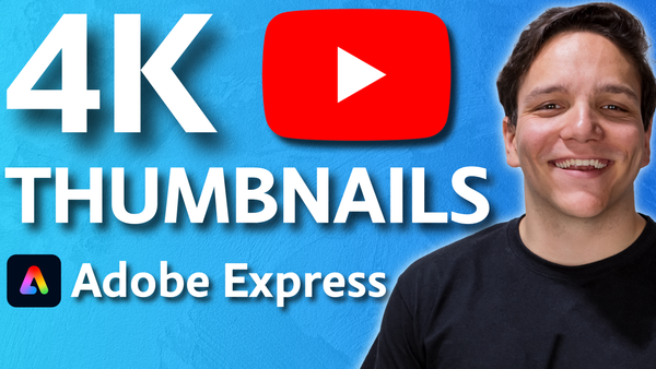 Andrew Kan smiling next to bold text reading 4K Thumbnails with the YouTube and Adobe Express logos on a blue background.