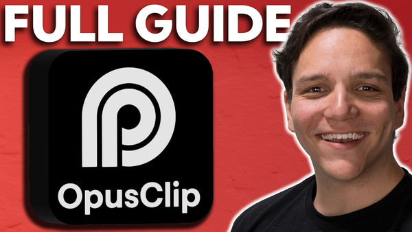 YouTube livestream thumbnail showing Andrew Kan next to the OpusClip logo with Full Guide text on a red background